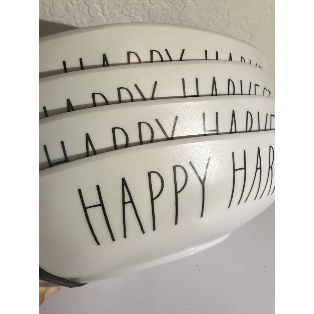 Rae Dunn Set of 8 White w/Black "Happy Harvest" Melamine‎ Dinner Bowls 9" - Picture 6 of 7